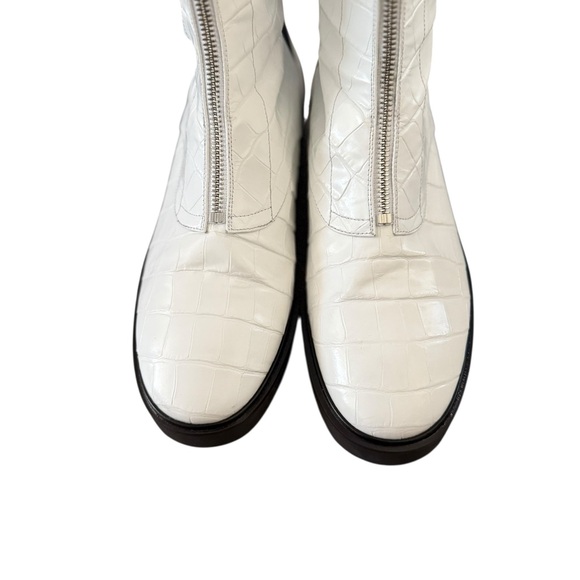 STUART WEITZMAN Lodge Zip Croc Embossed White Zipper Leather Boots - Picture 5 of 12